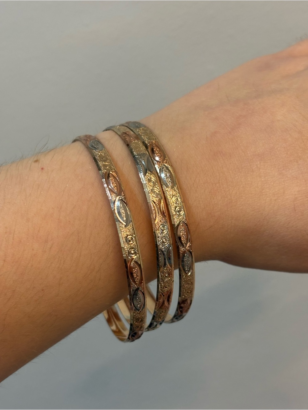 Source Unknown Tri-Color Engraved Women’s Bangle Bracelets - Rose, Gold & Silver